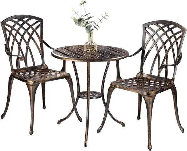 Main image of Bistro Set 3 Piece Rustproof Cast Aluminum Patio Furniture Sets Round Table with Umbrella Hole for Outdoor, Patio, Balcony, Bronze