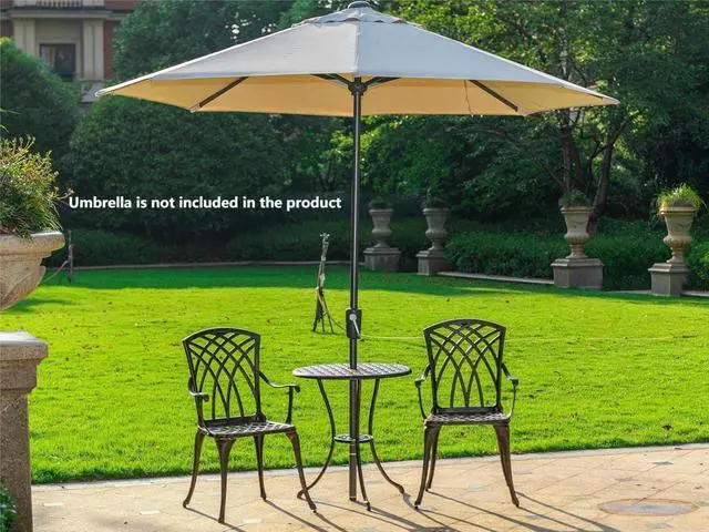 Alt view image 4 of 6 - Bistro Set 3 Piece Rustproof Cast Aluminum Patio Furniture Sets Round Table with Umbrella Hole for Outdoor, Patio, Balcony, Bronze