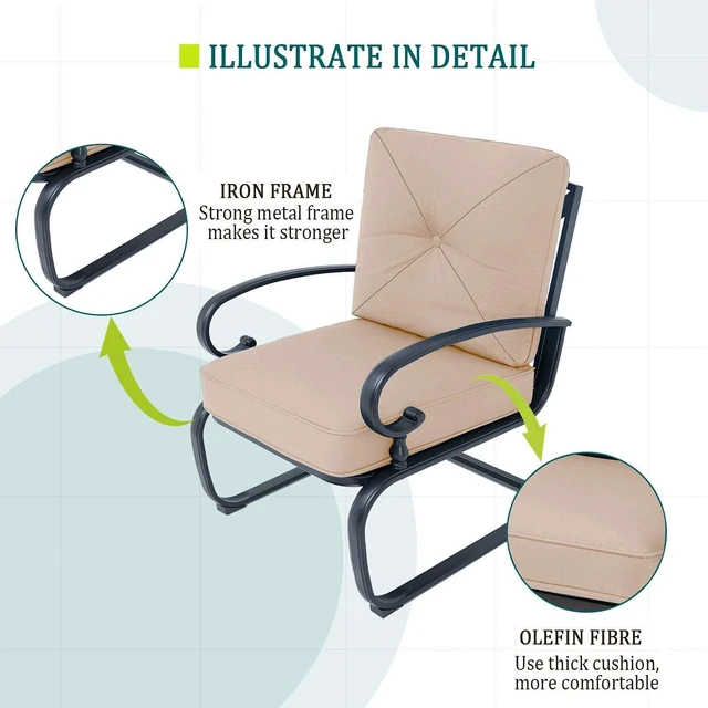 Alt view image 3 of 6 - 4 Pcs Outdoor Wrought Iron Furniture Patio Conversation Set with Glider Loveseat, 2 Spring Chairs, and Coffee Table (Brown)