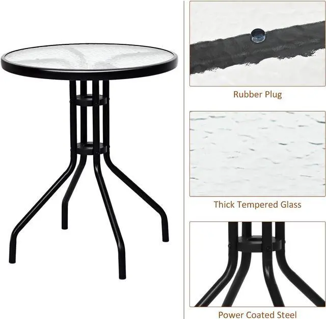 Alt view image 4 of 7 - Giantex Patio Dining Set with 2 Patio Folding Chairs, Outdoor Round Table and Chairs for Garden, Pool, Backyard, Tempered Glass Tabletop, Bistro Dining Furniture Set (Brown)