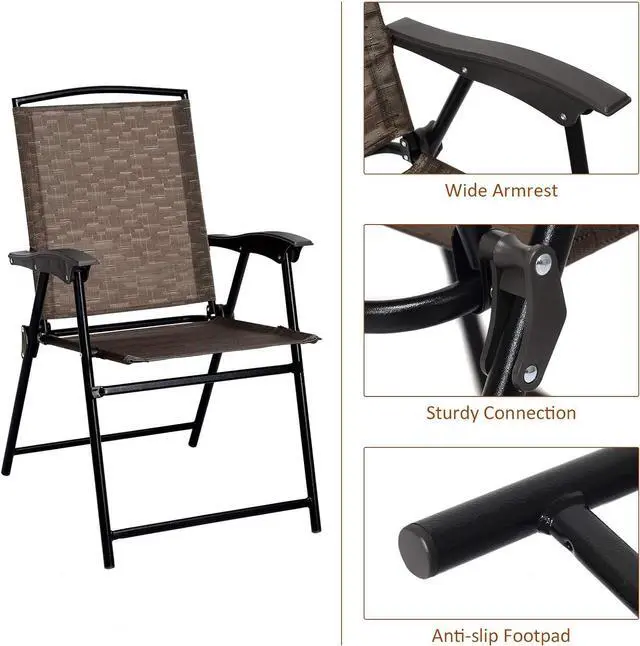 Alt view image 5 of 7 - Giantex Patio Dining Set with 2 Patio Folding Chairs, Outdoor Round Table and Chairs for Garden, Pool, Backyard, Tempered Glass Tabletop, Bistro Dining Furniture Set (Brown)