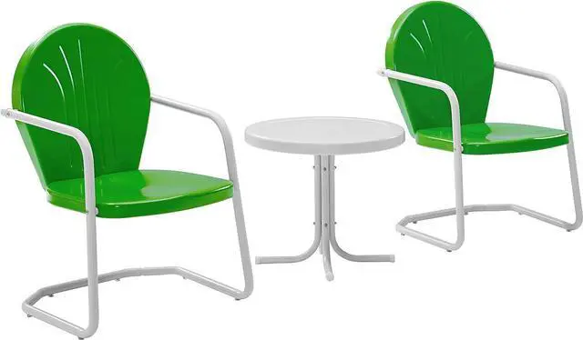 Alt view image 2 of 6 - Crosley Furniture Griffith 3-Piece Outdoor Chair and Side Table Set, Retro Metal Bistro Patio Sets for Porch, Grasshopper Green
