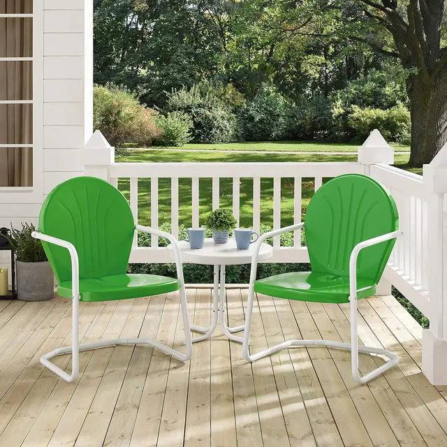 Alt view image 5 of 6 - Crosley Furniture Griffith 3-Piece Outdoor Chair and Side Table Set, Retro Metal Bistro Patio Sets for Porch, Grasshopper Green