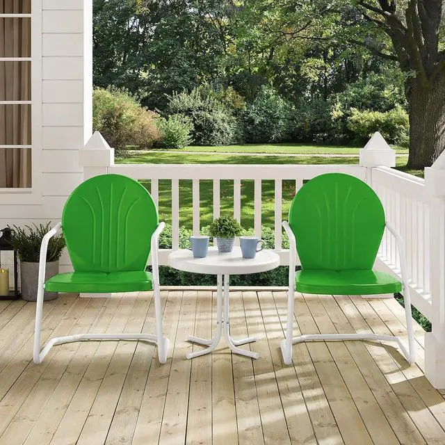 Alt view image 6 of 6 - Crosley Furniture Griffith 3-Piece Outdoor Chair and Side Table Set, Retro Metal Bistro Patio Sets for Porch, Grasshopper Green