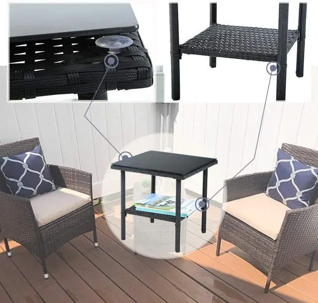 Alt view image 6 of 7 - Patio Furniture Set 3 Piece Patio Chair Bistro Set Outdoor Rattan Chairs Wicker Conversation Set for Backyard Porch Poolside Lawn,Black