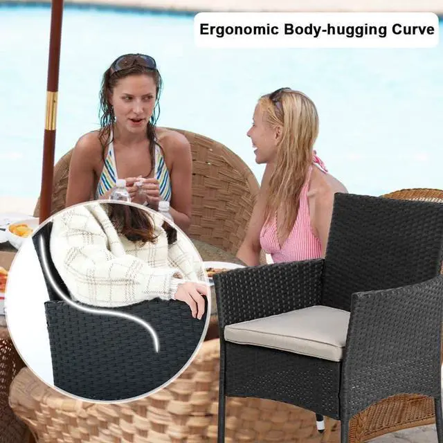 Alt view image 5 of 7 - Patio Furniture Set 3 Piece Patio Chair Bistro Set Outdoor Rattan Chairs Wicker Conversation Set for Backyard Porch Poolside Lawn,Black