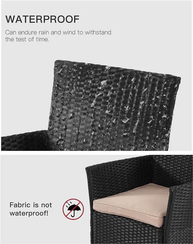 Alt view image 4 of 7 - FDW Outdoor Indoor Use Rattan Chairs Wicker Patio Loveseats Conversation Sets with Table Cushions for Backyard Lawn Porch Garden Balcony, Love Seats, Black and Beige