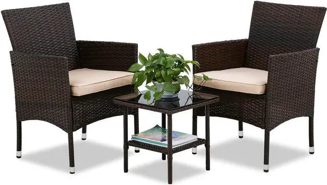 Main image of FDW Outdoor Patio Wicker Rattan Chair Conversation Garden Porch Furniture Sets for Yard and Bistro with Coffee Table (Brown)