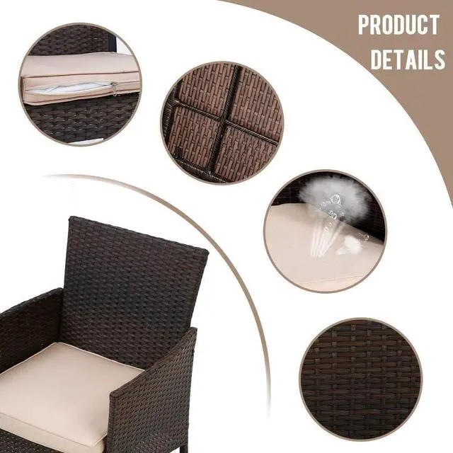 Alt view image 6 of 7 - FDW Outdoor Patio Wicker Rattan Chair Conversation Garden Porch Furniture Sets for Yard and Bistro with Coffee Table (Brown)