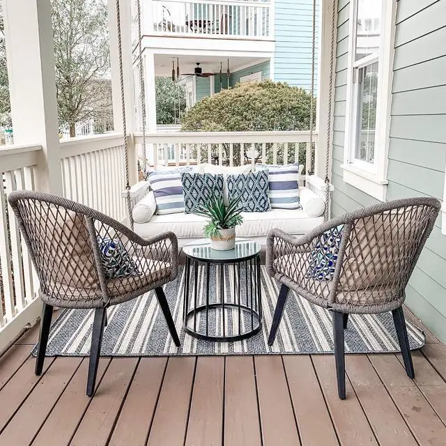 Alt view image 2 of 7 - PHI VILLA 3-Piece Rope Patio Conversation Bistro Chat Set | All-Weather Wicker Outdoor Furniture for Small Patio, Porch, Balcony w/ 2 Chairs, Glass Top Side Table