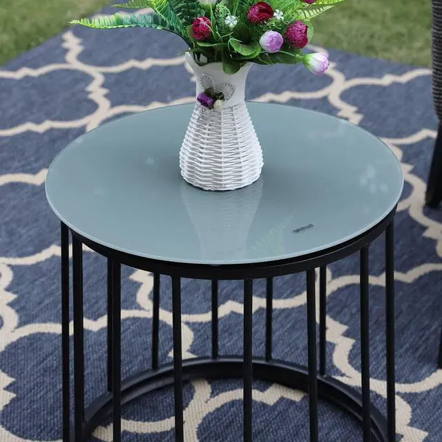 Alt view image 6 of 7 - PHI VILLA 3-Piece Rope Patio Conversation Bistro Chat Set | All-Weather Wicker Outdoor Furniture for Small Patio, Porch, Balcony w/ 2 Chairs, Glass Top Side Table