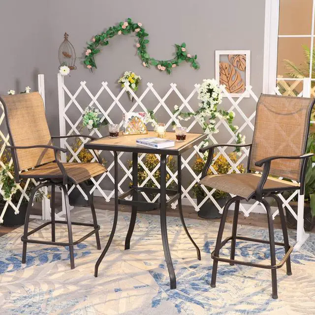 Alt view image 2 of 7 - MFSTUDIO 3 PCS Patio Bar Set with 2 Swivel Bar Stools (Breathable Sling Fabric) and 1 Table, Bar Height Bistro Set for 2
