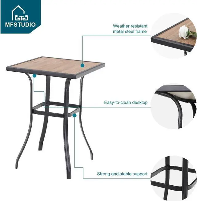 Alt view image 6 of 7 - MFSTUDIO 3 PCS Patio Bar Set with 2 Swivel Bar Stools (Breathable Sling Fabric) and 1 Table, Bar Height Bistro Set for 2
