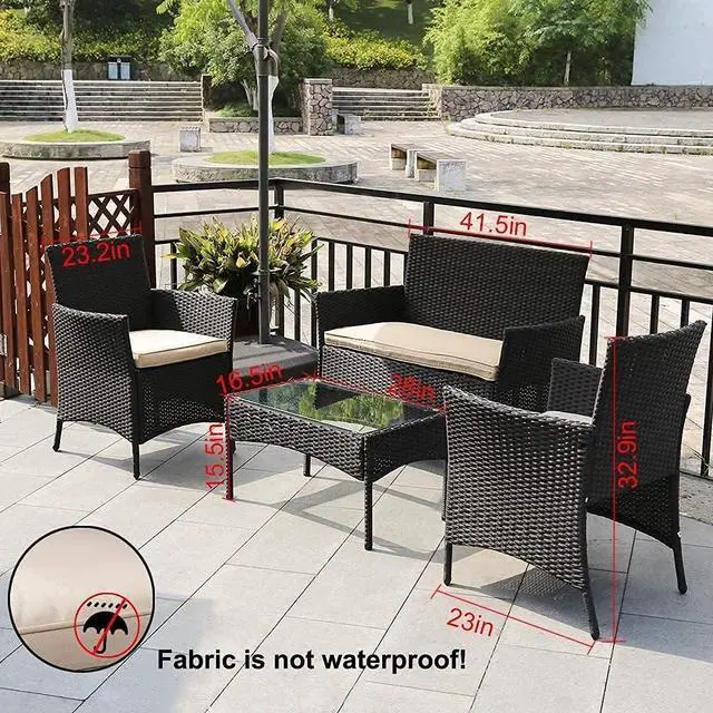 Alt view image 4 of 4 - FDW Outdoor Patio Furniture Sets 4 Pieces Patio Set Rattan Chair Wicker Sofa Conversation Set Patio Chair for Backyard Lawn Porch Poolside Balcony Garden Furniture Sets with Coffee Table