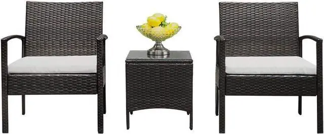 Main image of 3 Pieces Outdoor Patio Furniture Set, Outdoor Wicker Conversation Set, Modern Bistro Set with Coffee Table for Yard Bistro Garden Balcony Backyard Poolside (Classic Brown A)