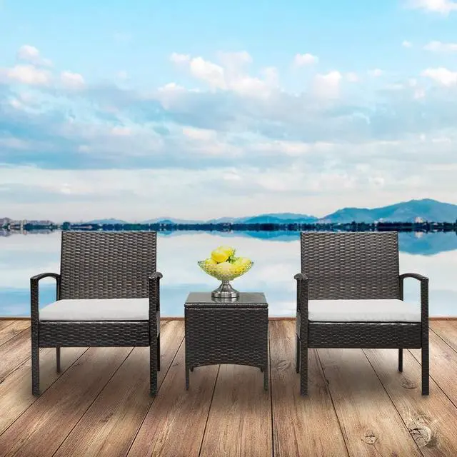 Alt view image 5 of 7 - 3 Pieces Outdoor Patio Furniture Set, Outdoor Wicker Conversation Set, Modern Bistro Set with Coffee Table for Yard Bistro Garden Balcony Backyard Poolside (Classic Brown A)