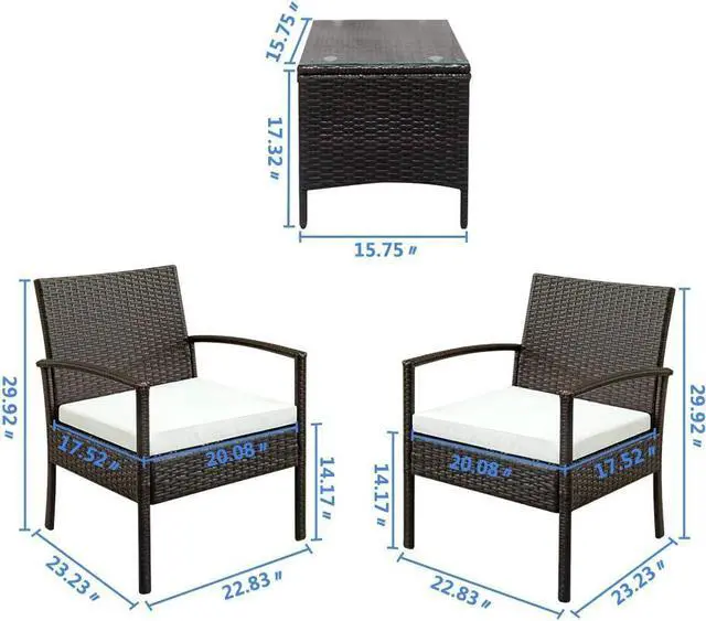 Alt view image 7 of 7 - 3 Pieces Outdoor Patio Furniture Set, Outdoor Wicker Conversation Set, Modern Bistro Set with Coffee Table for Yard Bistro Garden Balcony Backyard Poolside (Classic Brown A)