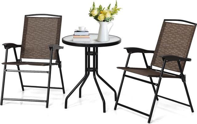 DORTALA 3PCS Bistro Set Patio Conversation Set w 2 Folding Chairs