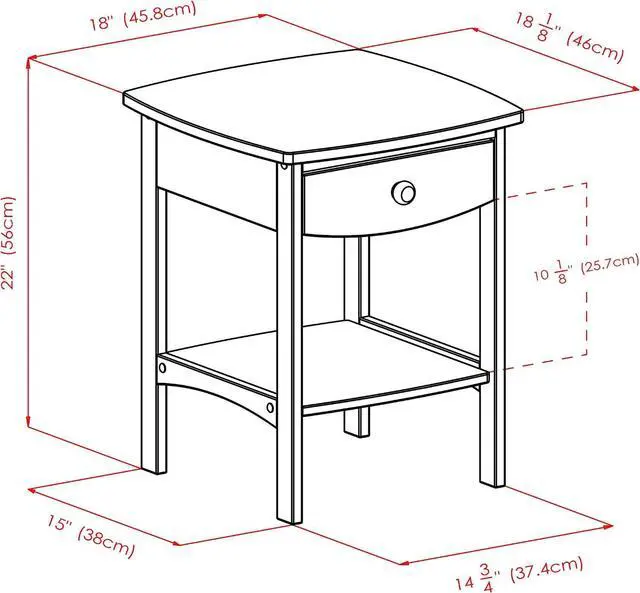 Alt view image 3 of 7 - Winsome 22 x 18 x 18-Inch Wood Curved End Table/Night Stand with One Drawer, Brown (94918)