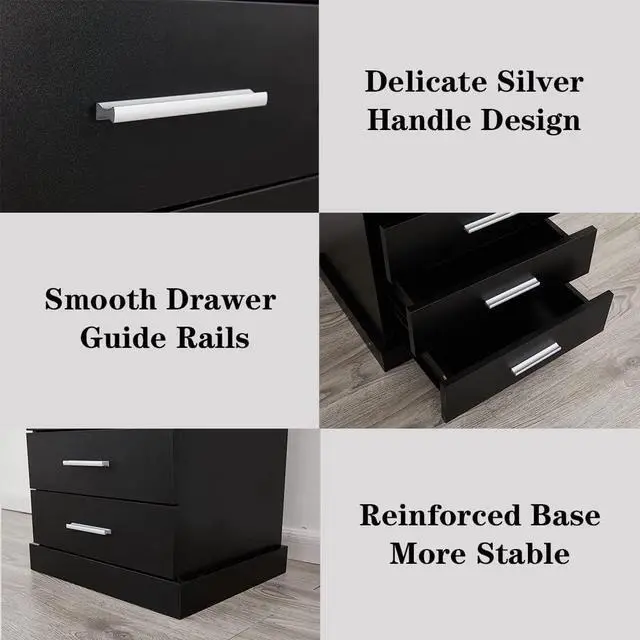 Alt view image 7 of 7 - Halitaa Black LED Nightstand with Charging Station, Side Table with 3 Drawers and Light, End Table with Open Storage, Beside Cabinet for Bedroom (Black)