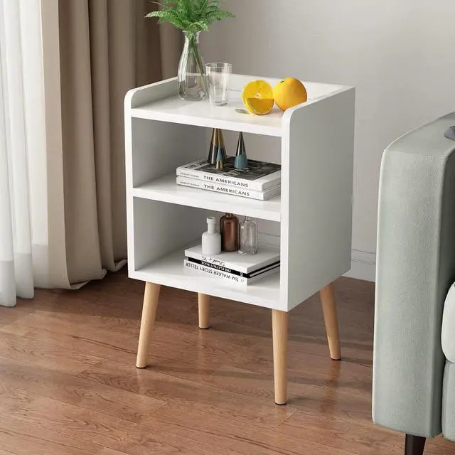 Main image of White Nightstand Small Bedside Table Kids Nightstand 3-tier Wood Side Table