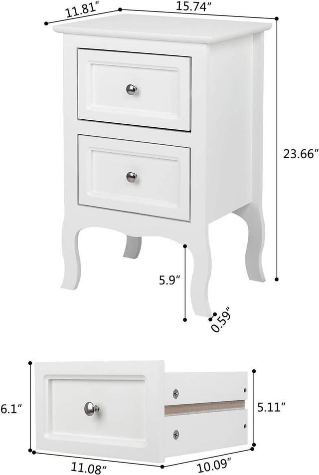 Bonnlo White Nightstand Set of 2, Nightstands with 2 Drawers, Bed Side  Table/Night Stand, Small