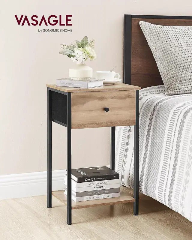 Alt view image 4 of 7 - VASAGLE Nightstand, Side Table with Fabric Drawer, 24-Inch Tall End Table with Storage Shelf, Bedroom, Toasted Oak ULGS021B50