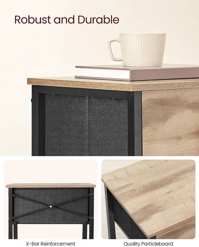 Alt view image 7 of 7 - VASAGLE Nightstand, Side Table with Fabric Drawer, 24-Inch Tall End Table with Storage Shelf, Bedroom, Toasted Oak ULGS021B50