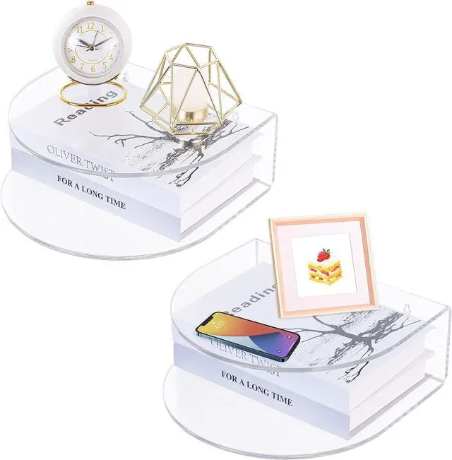 Main image of HMYHUM Acrylic Floating Nightstand Set of 2, Wall Mounted Bedside Table for Bedroom, Hanging, 8 lbs Load, 10.5" L x 10 "W x 4" H, Clear