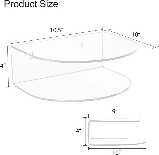 Alt view image 2 of 7 - HMYHUM Acrylic Floating Nightstand Set of 2, Wall Mounted Bedside Table for Bedroom, Hanging, 8 lbs Load, 10.5" L x 10 "W x 4" H, Clear