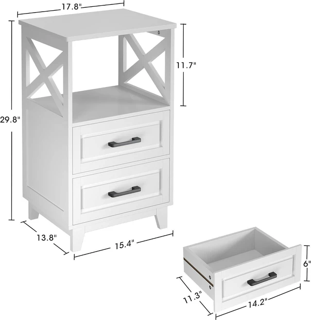 Alt view image 2 of 7 - FansaFurn Tall Nightstand Wooden Rustic Bedside End Table for Bedroom, Living Room, 13" D x 18" W x 28" H(Set of 2), White