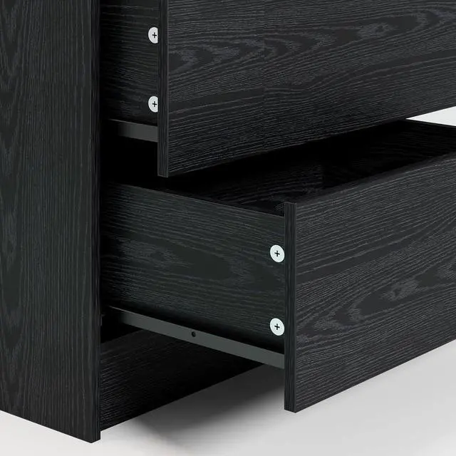 Alt view image 6 of 7 - LIKIMIO Nightstand with Charging Station LED Light and 2 Drawers Black | bedside table; end table; charging station; LED light; 2 drawers; black wood grain; small spaces
