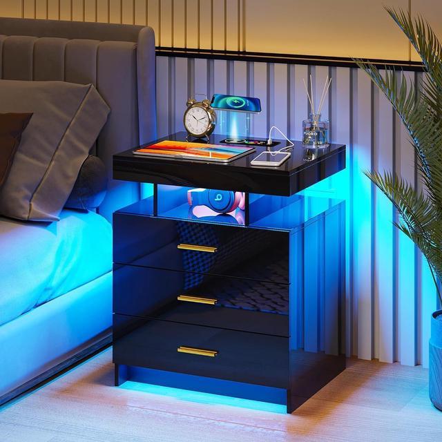 HNEBC Auto LED Nightstand with Charging Station, Smart Night Stand with  Wirelss/USB/Type-C, Bedside Table with Body Sensing Lights (White)