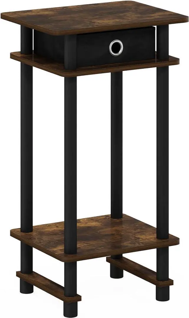Alt view image 5 of 6 - Furinno Turn-N-Tube Tall End Side Night Stand/Bedside Table with Bin Drawer, 1-Pack, Amber Pine/Black/Black