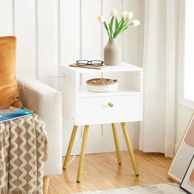 Alt view image 5 of 7 - HOOBRO Nightstand with Charging Station, Small End Table for Tight Spaces