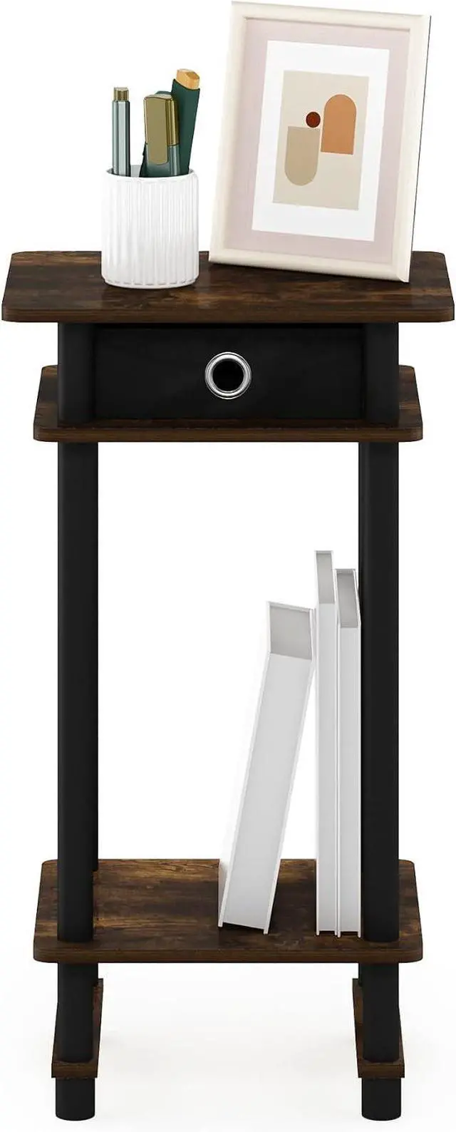 Alt view image 4 of 6 - Furinno Turn-N-Tube Tall End Side Night Stand/Bedside Table with Bin Drawer, 1-Pack, Amber Pine/Black/Black