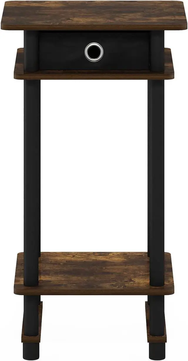 Alt view image 6 of 6 - Furinno Turn-N-Tube Tall End Side Night Stand/Bedside Table with Bin Drawer, 1-Pack, Amber Pine/Black/Black