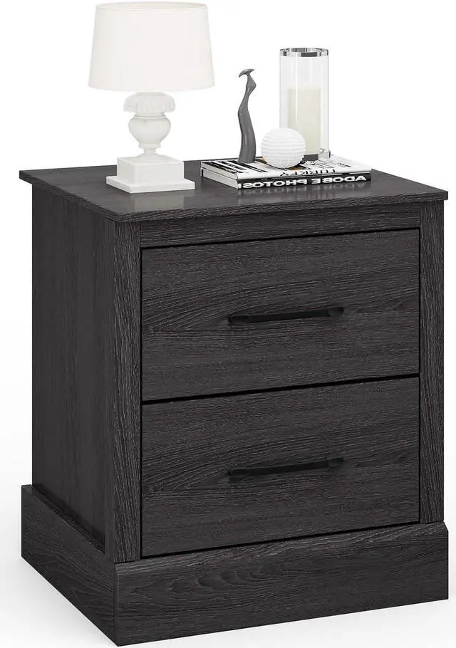 Main image of GIANTEX Farmhouse Nightstand, Wood Bedside Table with 2 Storage Drawers, Compact Floor Night Stand End Table, Accent Sofa Side Table for Bedroom, Grey Oak