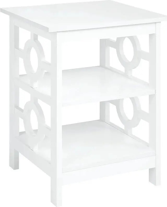 Alt view image 3 of 7 - White Finish Wooden Circle Design Chair Side End Table Nightstand Phone Stand with 3-Tier Shelf