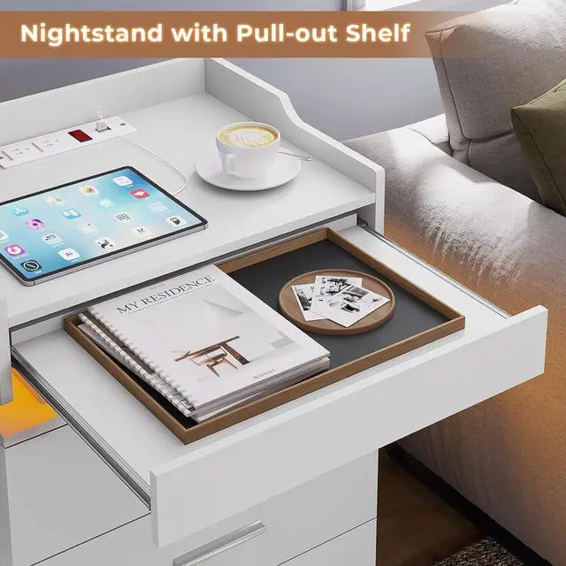 Alt view image 3 of 7 - HAUOMS White Nightstand Set of 2,Bedside Table with Drawers