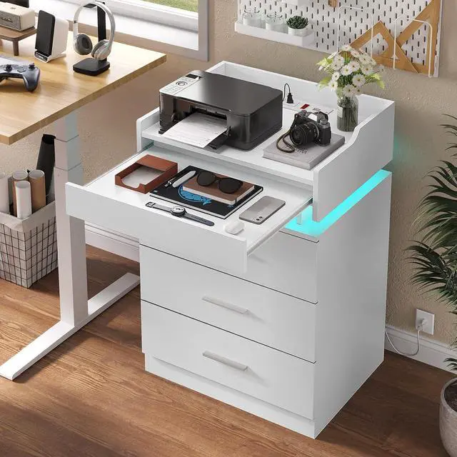 Alt view image 6 of 7 - HAUOMS White Nightstand Set of 2,Bedside Table with Drawers