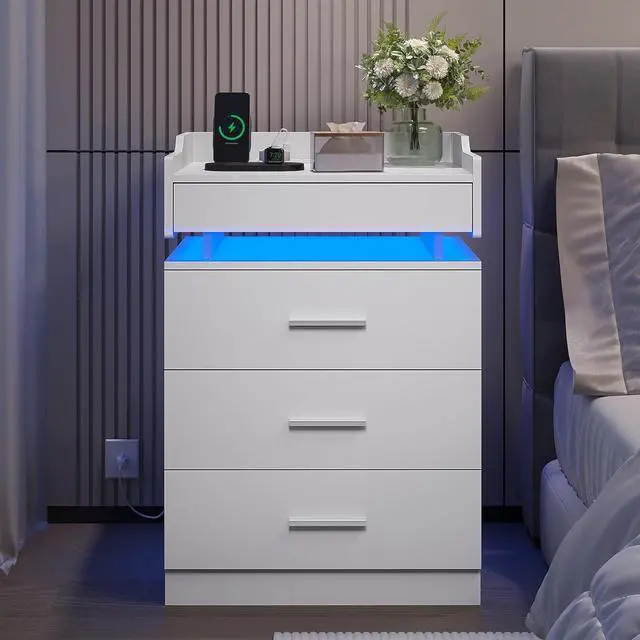 Alt view image 7 of 7 - HAUOMS White Nightstand Set of 2,Bedside Table with Drawers