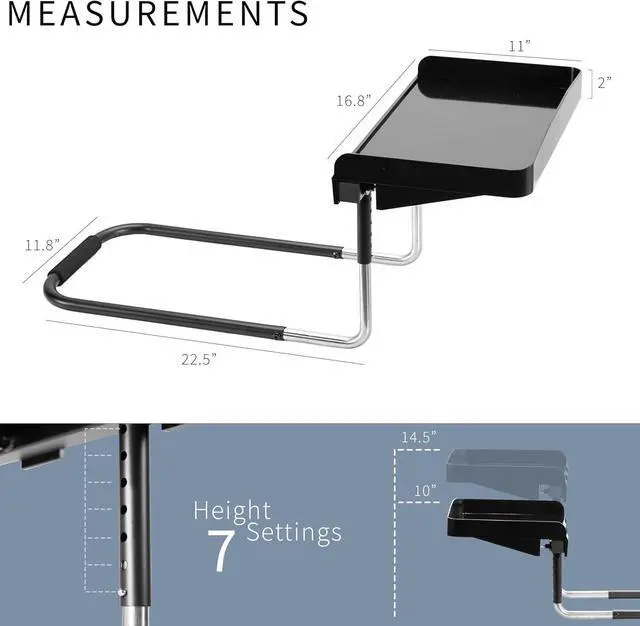 Alt view image 2 of 7 - Height Adjustable Under Mattress 17 inch Bedside Shelf, Works with Lofts and Beds Without Frames, Heavy Duty Storage Tray, Fits Laptops, Books, and Drinks, Nightstand Alternative, Black