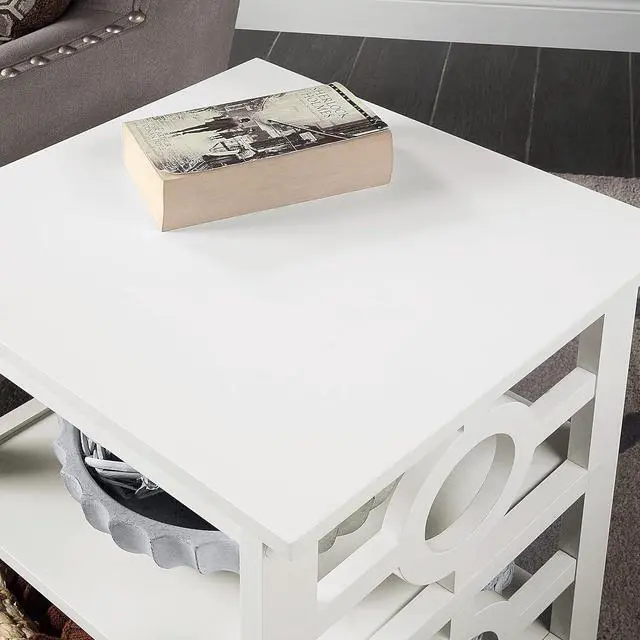 Alt view image 4 of 7 - White Finish Wooden Circle Design Chair Side End Table Nightstand Phone Stand with 3-Tier Shelf