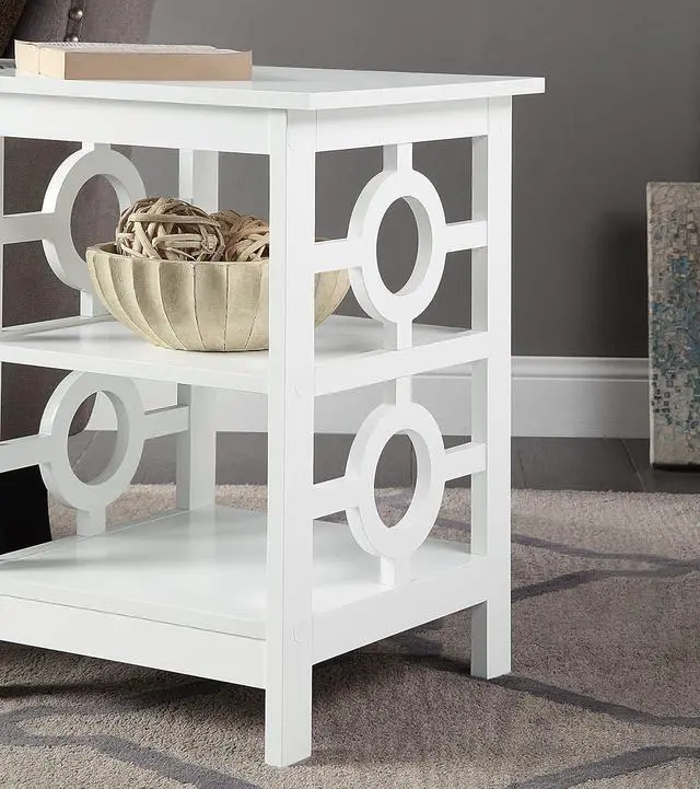 Alt view image 5 of 7 - White Finish Wooden Circle Design Chair Side End Table Nightstand Phone Stand with 3-Tier Shelf