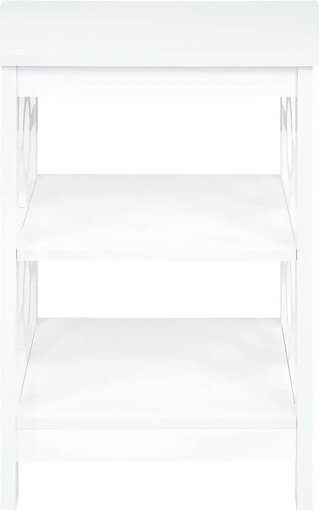 Alt view image 6 of 7 - White Finish Wooden Circle Design Chair Side End Table Nightstand Phone Stand with 3-Tier Shelf