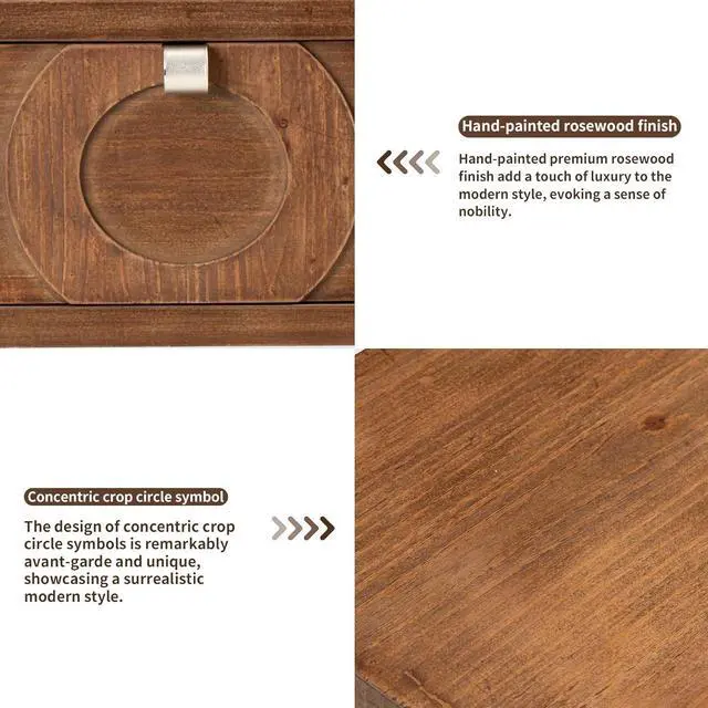 Alt view image 4 of 7 - HOMPUS 3 Drawer End Table, Modern Nightstand with Concentric Circles Pattern, Farmhouse Night Stand with 3 Storage Drawers, Wooden Bedside Table, Nightstand w 3 Drawers for Sunroom, Apartment