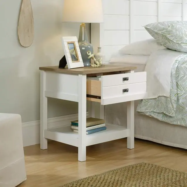 Alt view image 4 of 7 - Sauder Cottage Road Night Stand, Beside Table, End Table with Storage, in Soft White