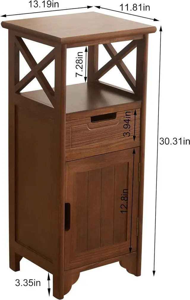 Alt view image 3 of 6 - 30 Inches Tall End Table, Fully Assembled Bathroom Floor Cabinet with Shelf and Storage, No Assembly Nightstand with Drawer for Bedroom-Walnut