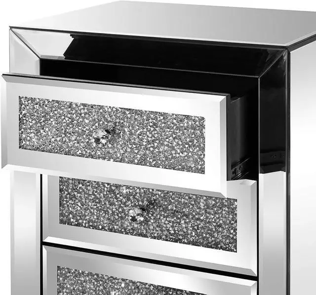 Alt view image 6 of 7 - VINGLI Mirrored Nightstand with 3 Drawers Modern End Table Bed Side Table with Mirrored Finish, 17.72-inch W x 13.78-inch D x 23.62-inch H, Silver